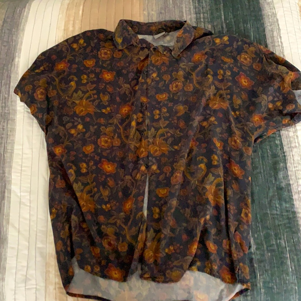 ASOS Blue Floral Design Short Sleeve Shirt - XL